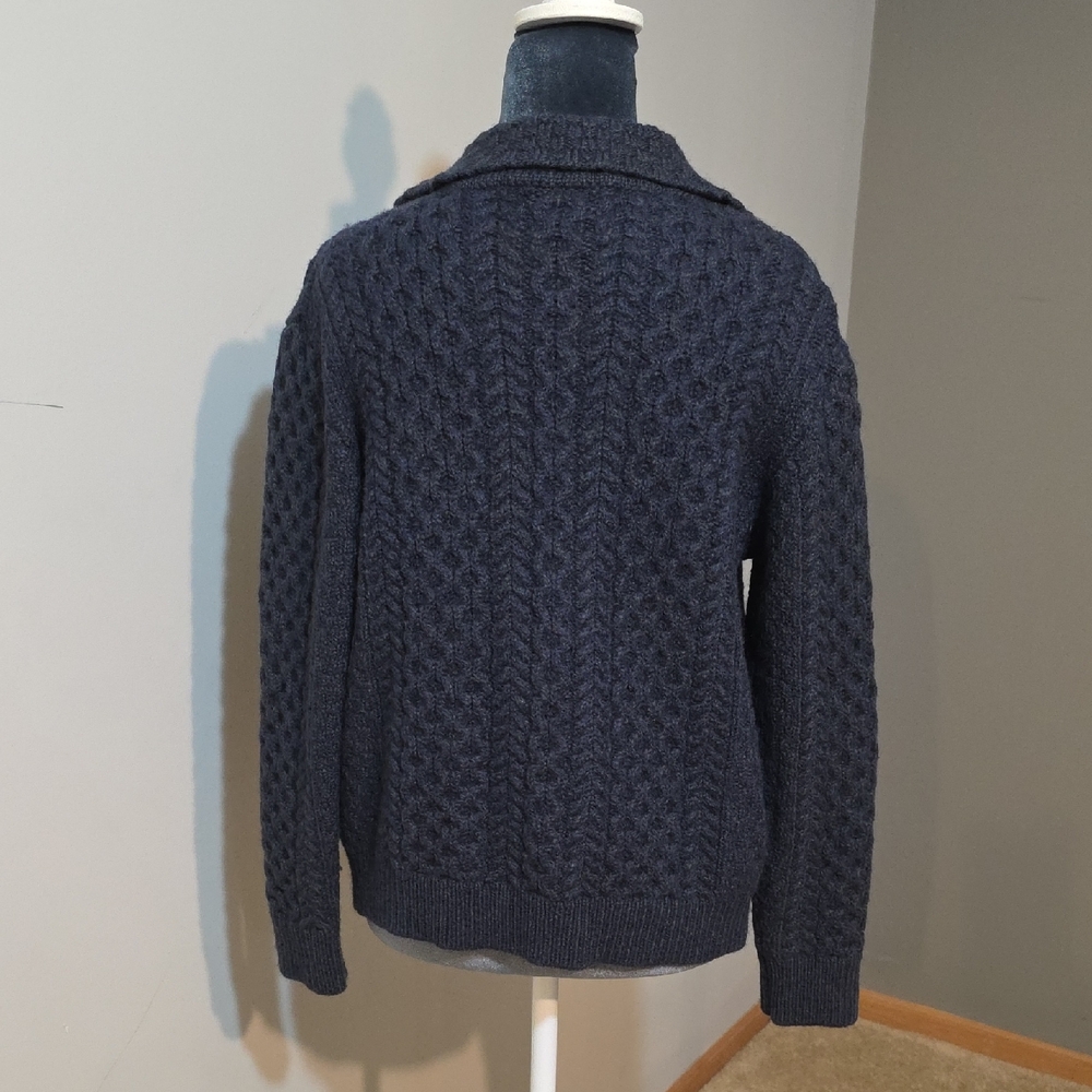 Women's Original Aran Merino Wool Navy Cable Knit Cardigan S - Picture 5 of 8